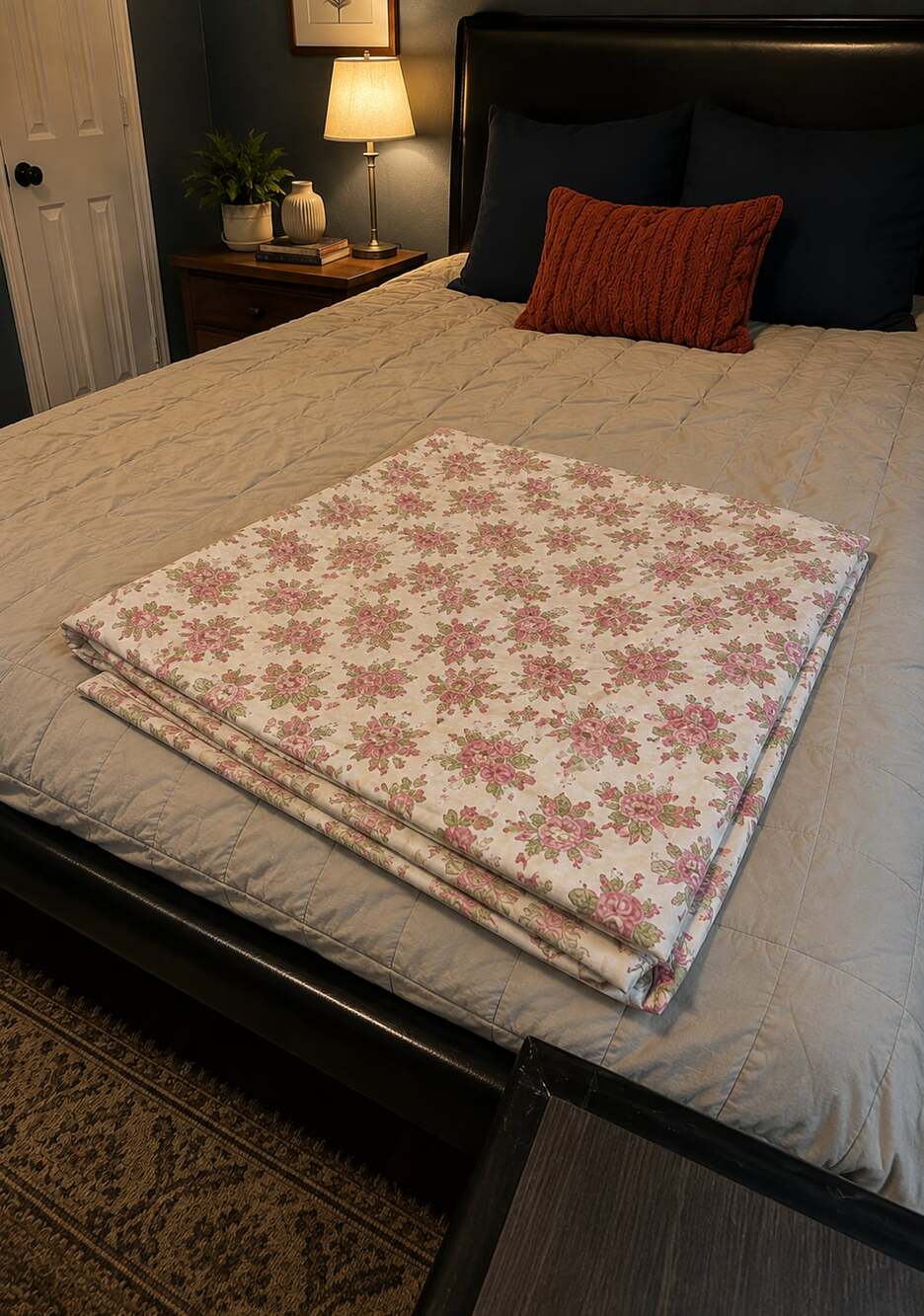 Laura Ashley Vintage Pink Rose Floral Print Queen Flat Bed Sheet cottagecore